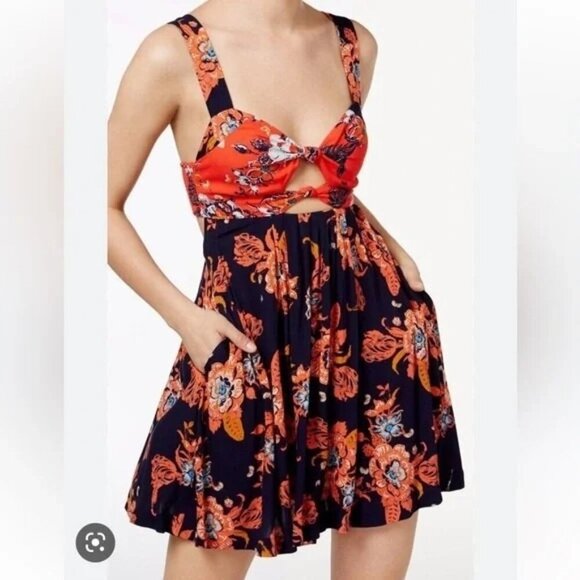Free People Baby It's You Floral Navy Combo Mini Dress - Picture 3 of 9